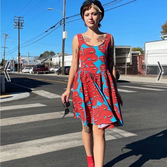 Nooworks Mini Misty mouth / lips Pattern Dress, XS - Picture 1 of 7